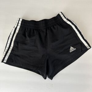 Adidas Girls Small 7/8 3-Stripe Shorts Black White Aeroready Athletic Running